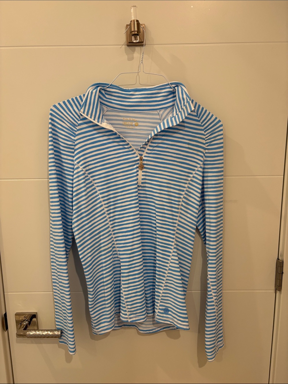Lilly Pulitzer Blue and White Striped Zip-Front Trench Coat Jacket